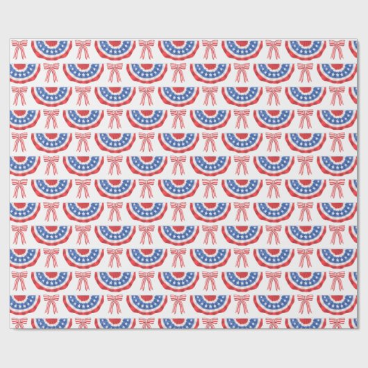 アメリカ国旗のバンティングとリボン アメリカの夏 ラッピングペーパー (フラット)