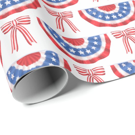 アメリカ国旗のバンティングとリボン アメリカの夏 ラッピングペーパー (ロールコーナー)