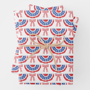 アメリカ国旗のバンティングとリボン アメリカンサマー ラッピングペーパーシート