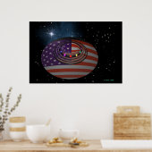 アメリカ国旗のバージョン2を反映したソーサー ポスター (キッチン)