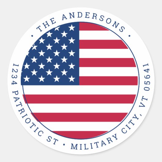 アメリカ国旗のパーソナライズ愛国的差出人住所 ラウンドシール (正面)