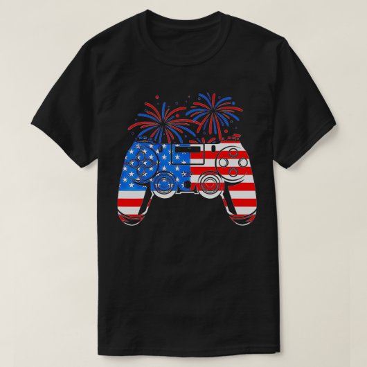 アメリカ国旗のビデオゲームコントローラHappy 4Th Of J Tシャツ (デザイン正面)