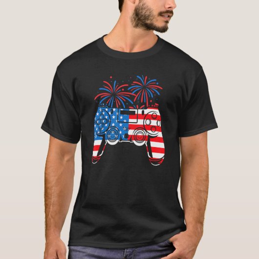 アメリカ国旗のビデオゲームコントローラHappy 4Th Of J Tシャツ (正面)