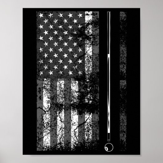 アメリカ国旗のビリヤード・スティックかわいいテーブルゲーおもしろいム ポスター (正面)