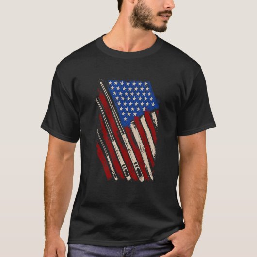 アメリカ国旗のビリヤード・スティック・テーブル・ゲームUSAインディペ Tシャツ (正面)