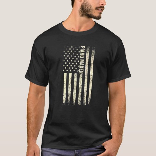 アメリカ国旗のピアノ作り誇りを持ったアメリカンピアノメーカー Tシャツ (正面)