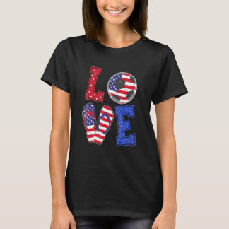 アメリカ国旗のフリップフロップ衣装メンズBと愛サッカー Tシャツ