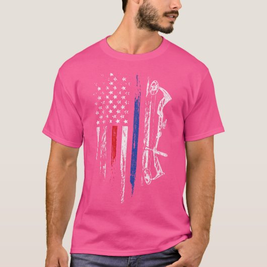 アメリカ国旗のブッキングボウアーチェリーウサディアー狩り Tシャツ (正面)