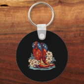 アメリカ国旗のブーツと弓7月4日女性のカーボーイW キーホルダー (正面)