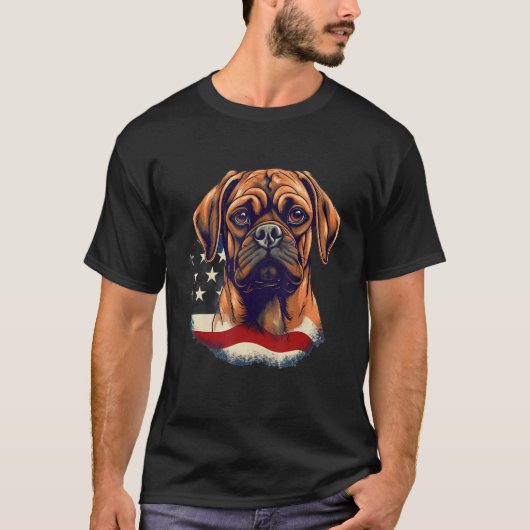 アメリカ国旗のプグル犬 7月4日 Tシャツ (正面)