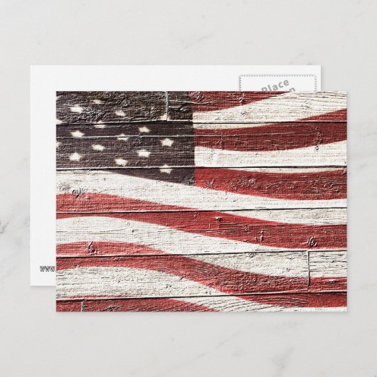 アメリカ国旗のペイントを施した、素朴な木目のテクスチャ ポストカード (正面/裏面)