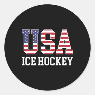 アメリカ国旗のホッケー選手 – アメリカ合衆国アイスホッケー ラウンドシール