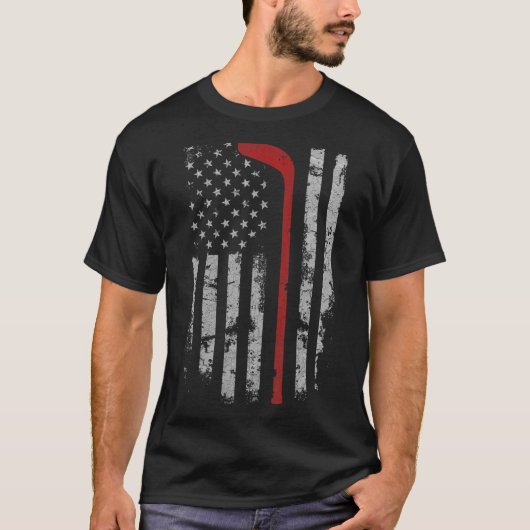 アメリカ国旗のホッケーUSA愛国的ホッケー選手M Tシャツ (正面)