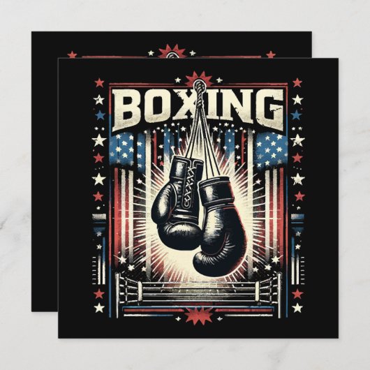 アメリカ国旗のボクシング動揺して – ボクサーヴィンテージボ 招待状 (正面/裏面)