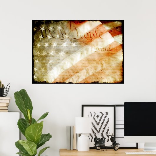 アメリカ国旗のポスターを貼った人たち ポスター (ホームオフィス)