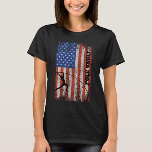 アメリカ国旗のポールVault -動揺してポールVaを見る Tシャツ (正面)