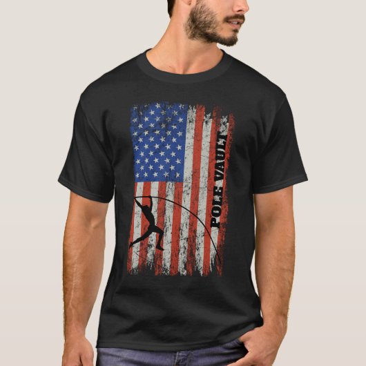 アメリカ国旗のポールVault -動揺してポールVaを見る Tシャツ (正面)