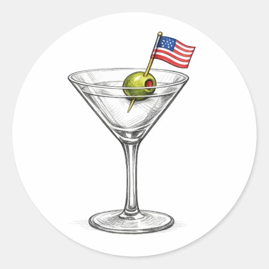アメリカ国旗のマティーニカクテル ラウンドシール (正面)