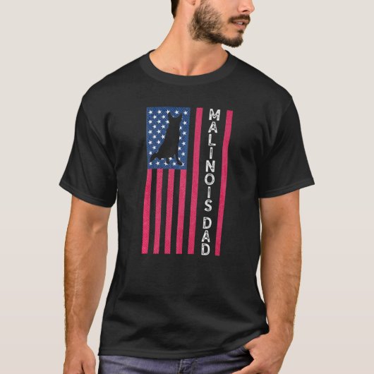 アメリカ国旗のマリノアのお父さん ベルギーのシェパード Tシャツ (正面)