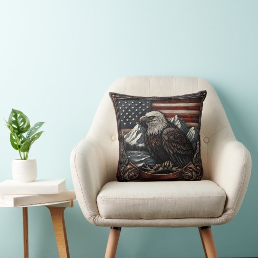 アメリカ国旗のモチーフにデザインされたハゲのワシ クッション (椅子)