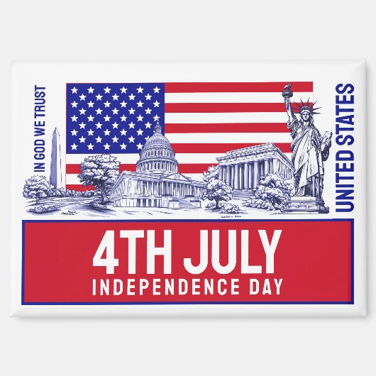 アメリカ国旗のモニュメントイラストレーション土産 マグネット (正面)