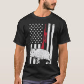 アメリカ国旗のライフル豚イノシシ豚ガン狩りUSA H Tシャツ (正面)