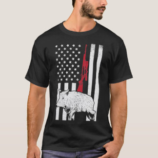 アメリカ国旗のライフル豚イノシシ豚ガン狩りUSA H Tシャツ