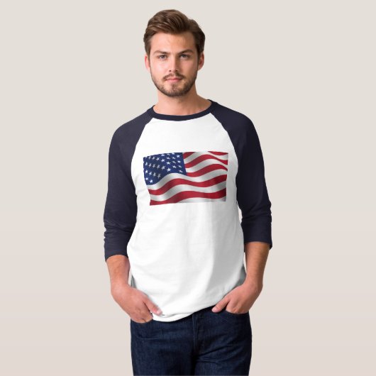 アメリカ国旗のラグランスリーブTシャツ Tシャツ (正面フル)