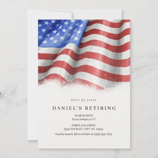 アメリカ国旗のリタイアメントパーティの招待状 招待状 (正面)