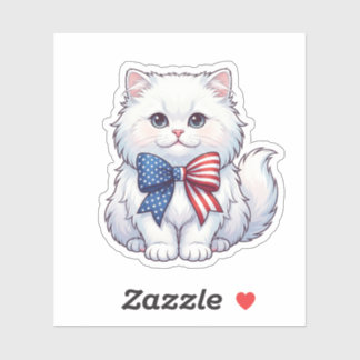 アメリカ国旗のリボンを付けた愛国的な猫 7月4日 シール