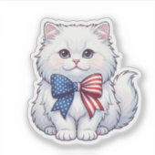 アメリカ国旗のリボンを付けた愛国的な猫 7月4日 シール (正面)