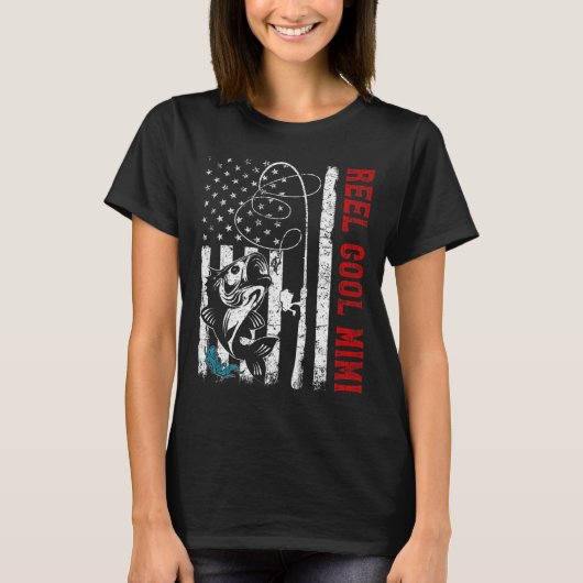 アメリカ国旗のリールクールミミ魚釣りフィッシャーマン Tシャツ (正面)