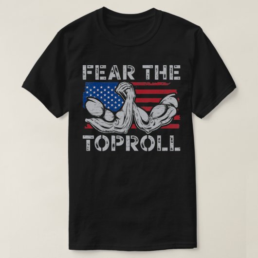 アメリカ国旗のヴィンテージアームレスリングの男性を恐れる Tシャツ (デザイン正面)