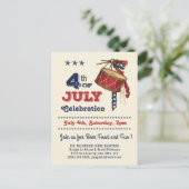 アメリカ国旗のヴィンテージドラム7月4日お祝い インビテーションポストカード (スタンド正面)