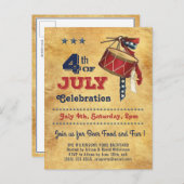アメリカ国旗のヴィンテージドラム7月4日お祝い インビテーションポストカード (正面/裏面)