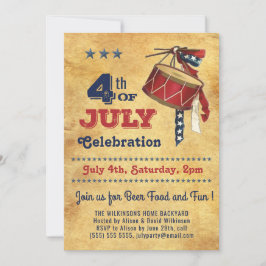 アメリカ国旗のヴィンテージドラム7月4日お祝い 招待状