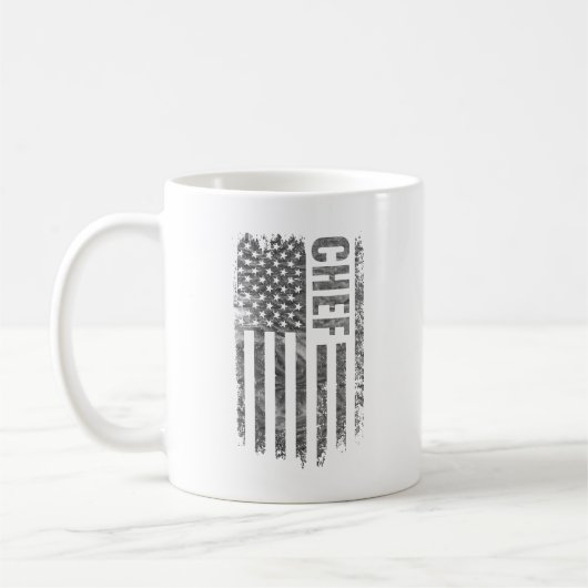アメリカ国旗のヴィンテージ調シェフデザイン コーヒーマグカップ (左)