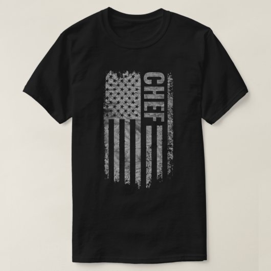 アメリカ国旗のヴィンテージ風デザインのシェフグッズ Tシャツ (デザイン正面)