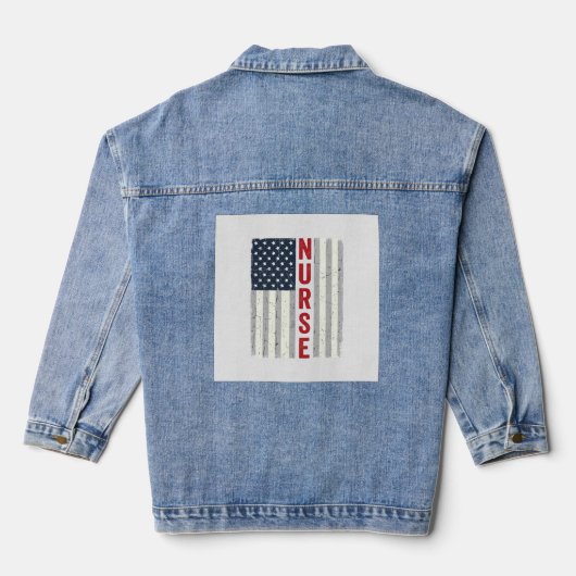 アメリカ国旗のヴィンテージ風刺版看護師Tシャツデザイン デニムジャケット (裏面)