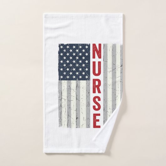アメリカ国旗のヴィンテージ風刺繍看護師Tシャツデザイン ハンドタオル (ハンドタオル)