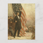 アメリカ国旗の下にアブラハム・リンカーン大統領 ポストカード (正面)
