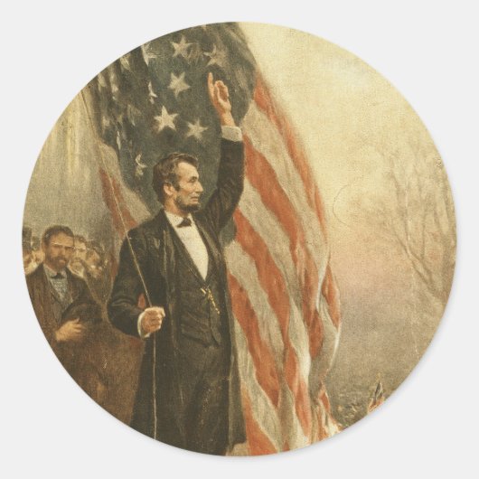 アメリカ国旗の下にアブラハム・リンカーン大統領 ラウンドシール (正面)