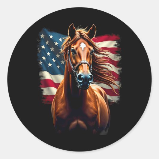 アメリカ国旗の乗馬 ラウンドシール (正面)