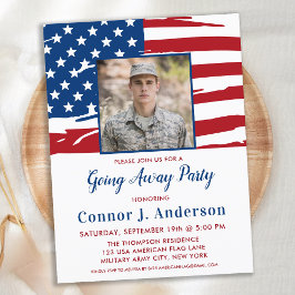 アメリカ国旗の写真を使った 軍人 送別会 インビテーションポストカード