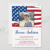 アメリカ国旗の写真軍隊愛国的卒業 招待状 (正面)