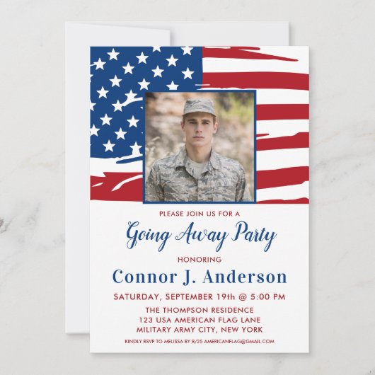 アメリカ国旗の写真　軍人 送別会 招待状 (正面)