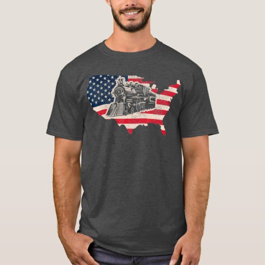 アメリカ国旗の列車が速くスモーク鉄道 Tシャツ (正面)