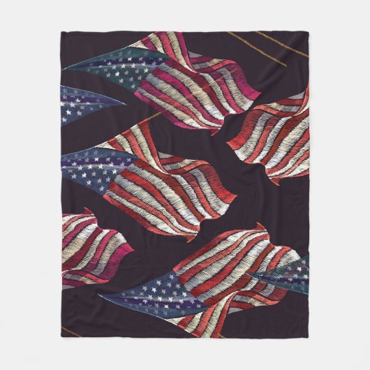 アメリカ国旗の刺繍:愛国模様。 フリースブランケット (正面)