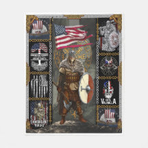 アメリカ国旗の前に立つヴァイキングの戦士