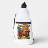 アメリカ国旗の前に立つ2つのバイソン スリングバッグ (正面)